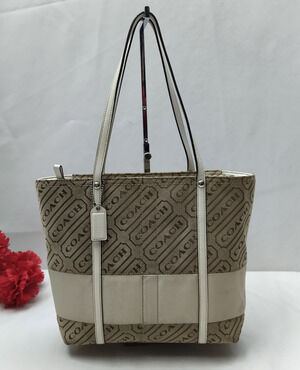 Coach Brown Canvas Stripe Double Handles Tote Bag